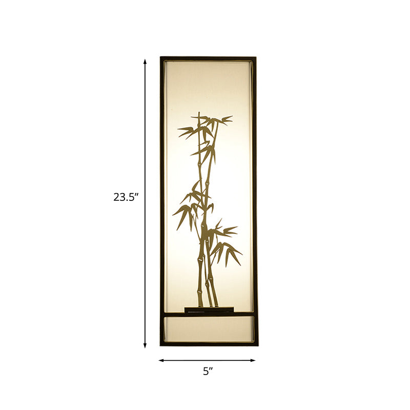 Bamboo Patterned Box Flush Mount Asia Metallic 2-Light Tearoom Wall Mount Mural Light in Black and Gold