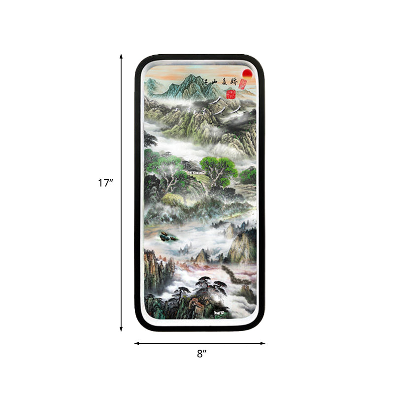 Asia Mountain Scenery Metal Mural Lamp LED Flush Mount Wall Sconce in Black for Family Room