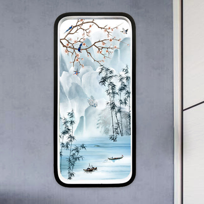 Aluminum River Mountain Mural Lighting Chinese Black and Blue LED Wall Mounted Light Fixture