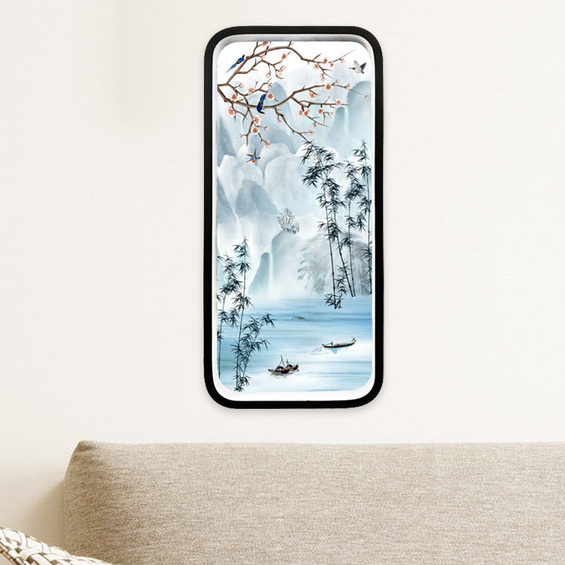 Aluminum River Mountain Mural Lighting Chinese Black and Blue LED Wall Mounted Light Fixture