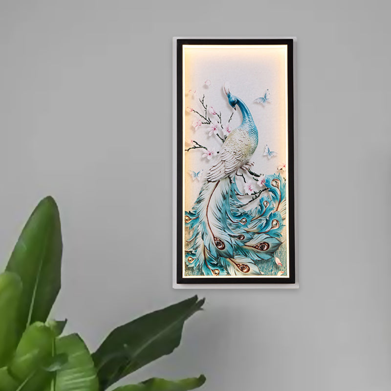 Peacock Mural Light armatuur Aziatische aluminium blauwe LED -wandverlichting met zwart frame