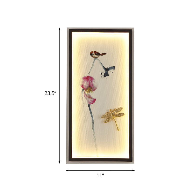 Azië LED Wandbevestiging Muurperklamp Zwart Dragonfly-Lotus SCONCE LICHT MET METALEN FRAME