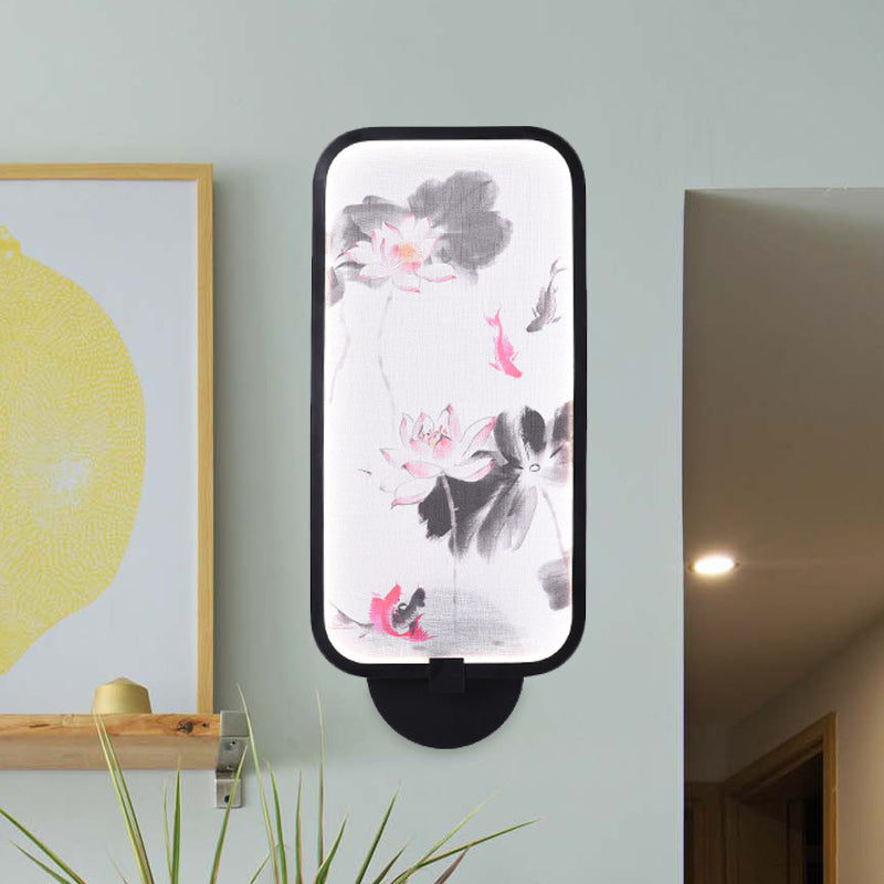 Metallic Chrysanths/Lotus Mural Lighting Chinese Black LED Wall Sconce Light Fixture for Sitting Room