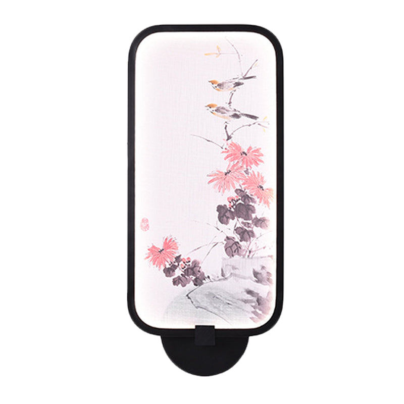 Metallic Chrysanths/Lotus Mural Lighting Chinese Black LED Wall Sconce Light Fixture for Sitting Room
