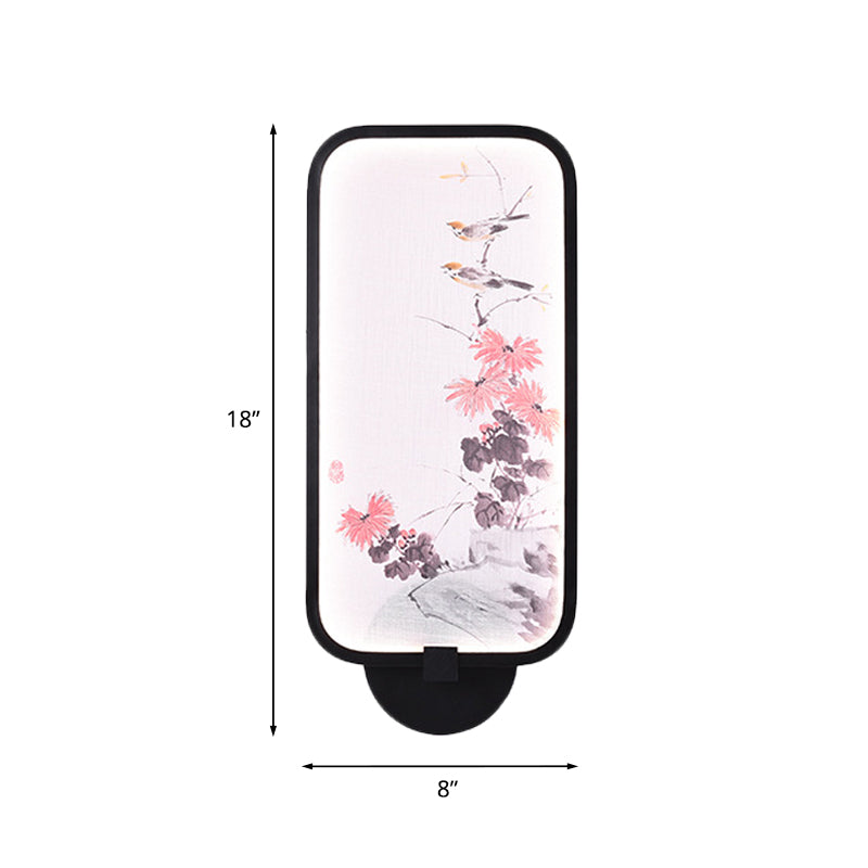 Metallic Chrysanths/Lotus Mural Lighting Chinese Black LED Wall Sconce Light Fixture for Sitting Room