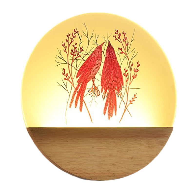 Couche à chambre LED Mont mural Murale Lumière Nordique Bois Nordique avec ombre acrylique à motifs de cerfs / oiseaux