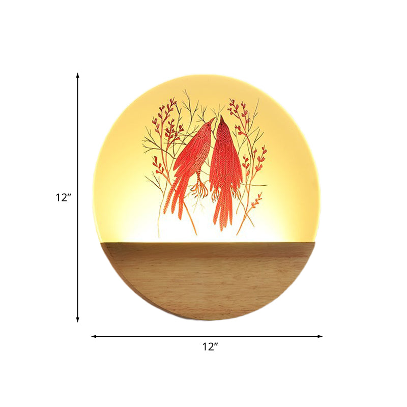 Couche à chambre LED Mont mural Murale Lumière Nordique Bois Nordique avec ombre acrylique à motifs de cerfs / oiseaux