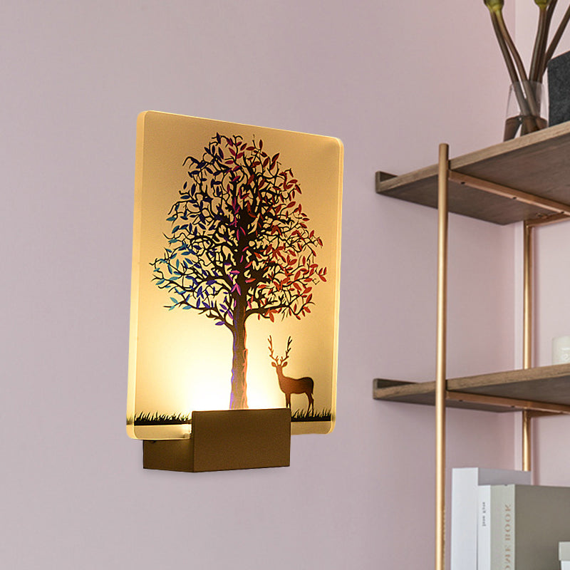 Nordic Elk/Tree Wall Mural Light Acrylic Living Room LED Sconce Light Fixture in White