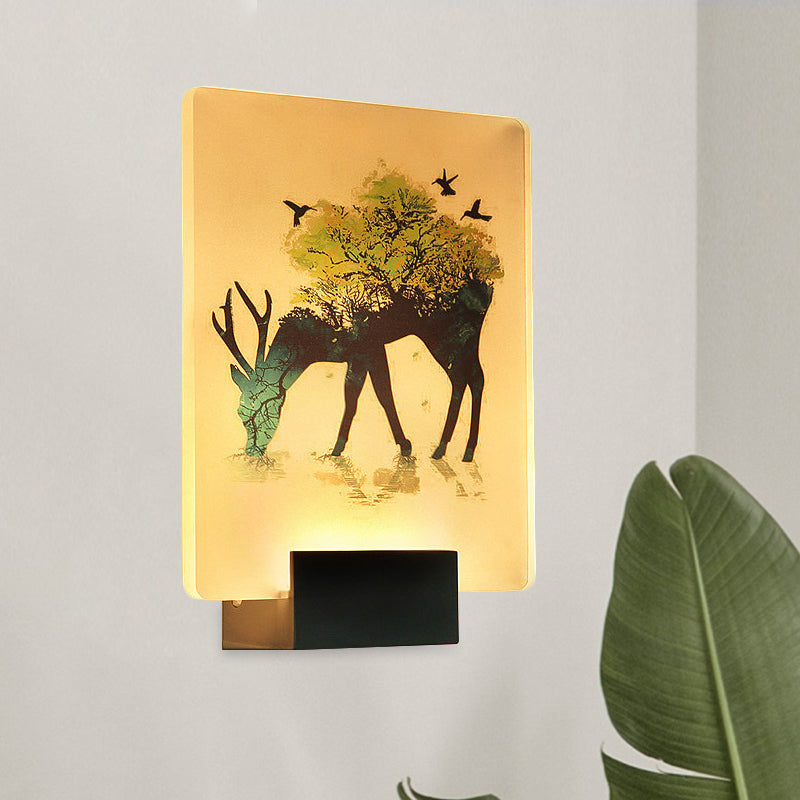 Nordic Elk/Tree Wall Mural Light Acrylic Living Room LED Sconce Light Fixture in White
