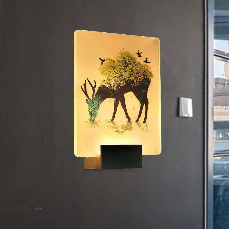 Nordic Elk/Tree Wall Mural Light Acrylic Living Room LED Sconce Light Fixture in White