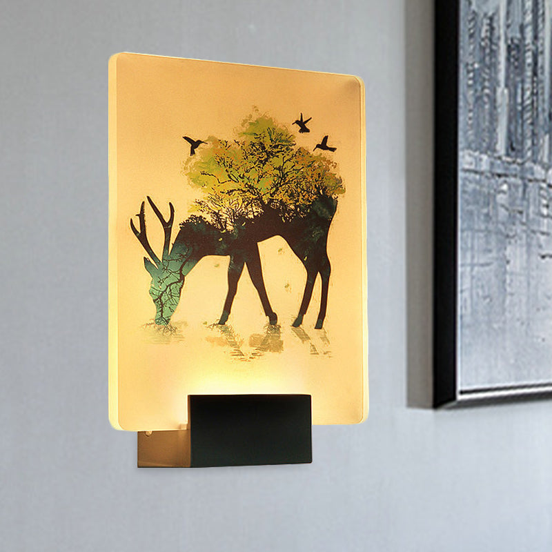 Nordic Elk/Tree Wall Mural Light Acrylic Living Room LED Sconce Light Fixture in White