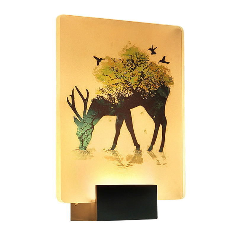 Nordic Elk/Tree Wall Mural Light Acrylic Living Room LED Sconce Light Fixture in White