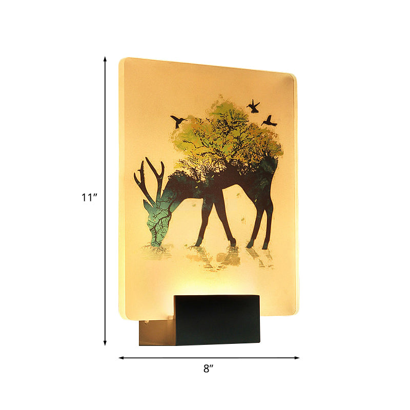 Nordic Elk/Tree Wall Mural Light Acrylic Living Room LED Sconce Light Fixture in White