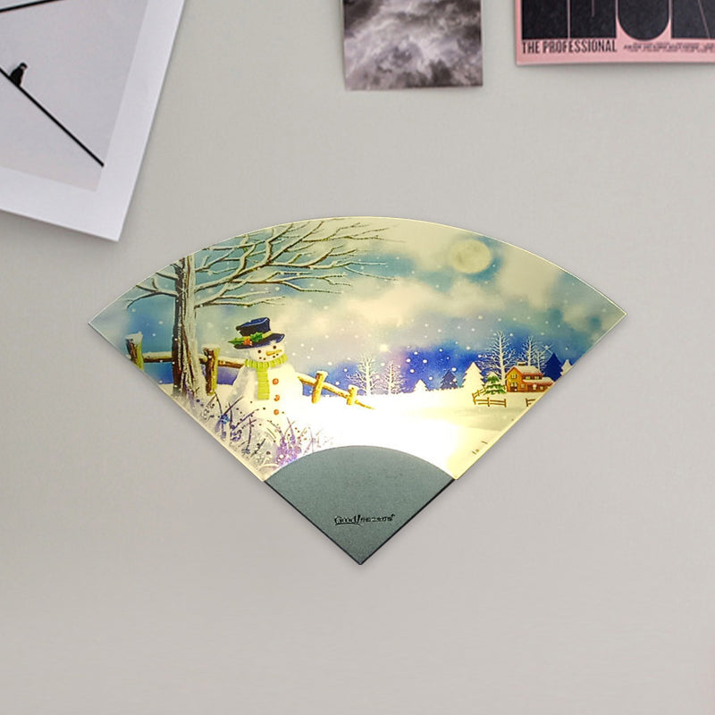 Nordic Snowman LED Mural Lighting Acrylic White Fan Shaped Wall Light Sconce for Bedroom