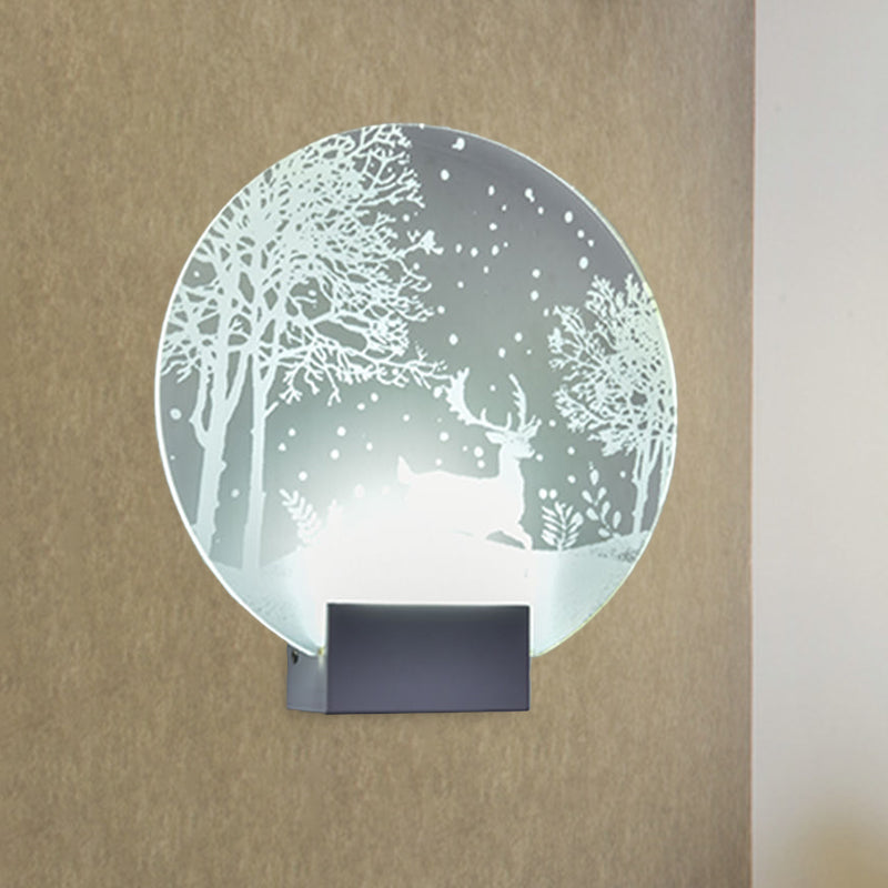 Hotel LED Mural Light Art Decor Clear Sconce Lighting with Winter Elk/Christmas Tree Pattern Metal Shade