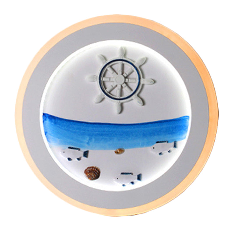 Paysage côtier blanc lampe murale décorative en acrylique LED Éclairage mural rond pour chambre à coucher