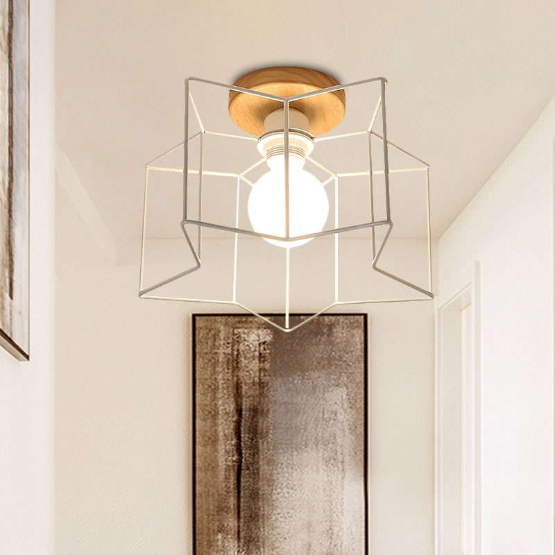 Vintage Stylish Wire Guard Semi-Flush Ceiling Light with Star Shaped 4 Lights Metal Ceiling Lamp in Black / White