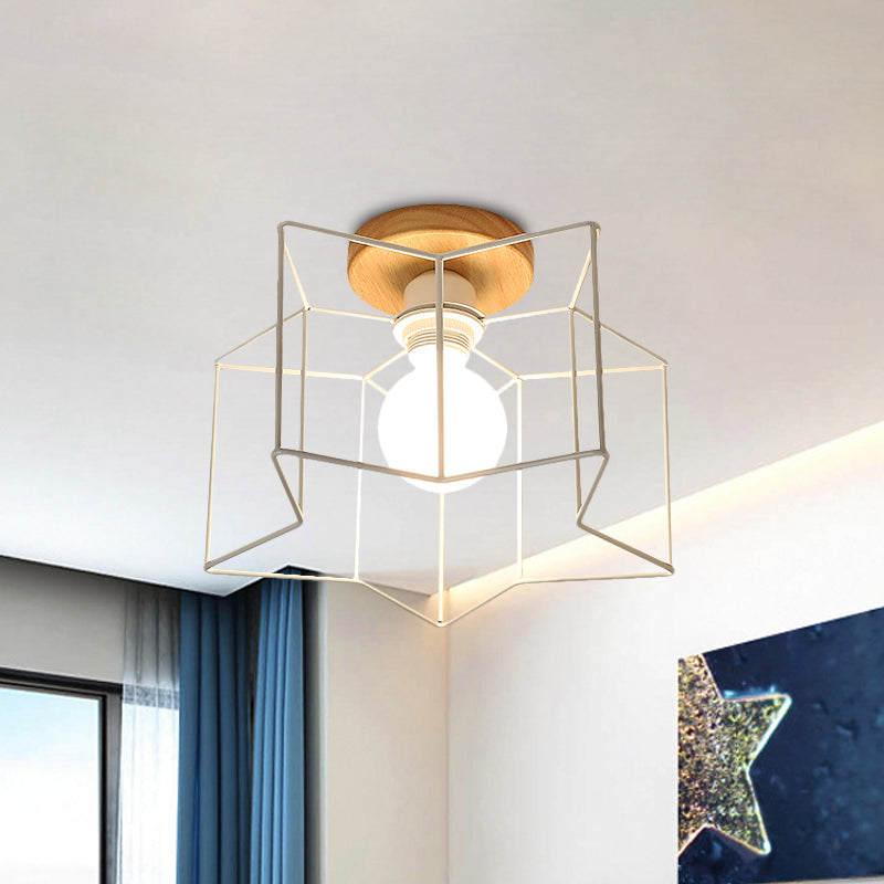 Vintage Stylish Wire Guard Semi-Flush Ceiling Licht mit Stern Geformte 4 Lichter Metall Deckenleuchte in Schwarz/Weiß