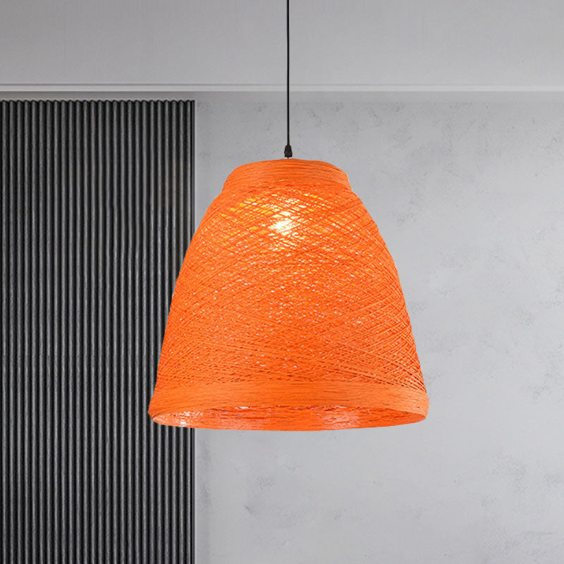 Weave Tapered Pendant Lamp Lodge Style 1 Light Dining Table Hanging Light Fixture in Orange/Brown