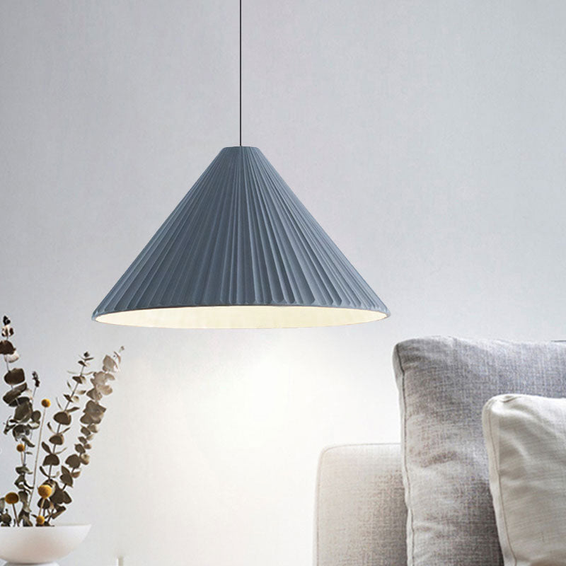 Cono a costola bianca/rosa/blu a sospensione Light Nordic Style 1 Light soggiorno Lampada sospesa, 8 "/12.5"/16 "di diametro