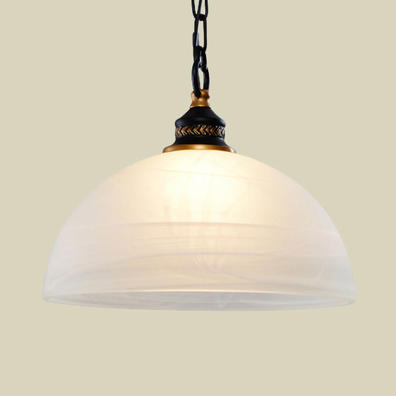 Dome a bulbina a cupola a sospensione Light Vintage Vintage Bianco in vetro smerigliato lampada appesa per soggiorno con catena