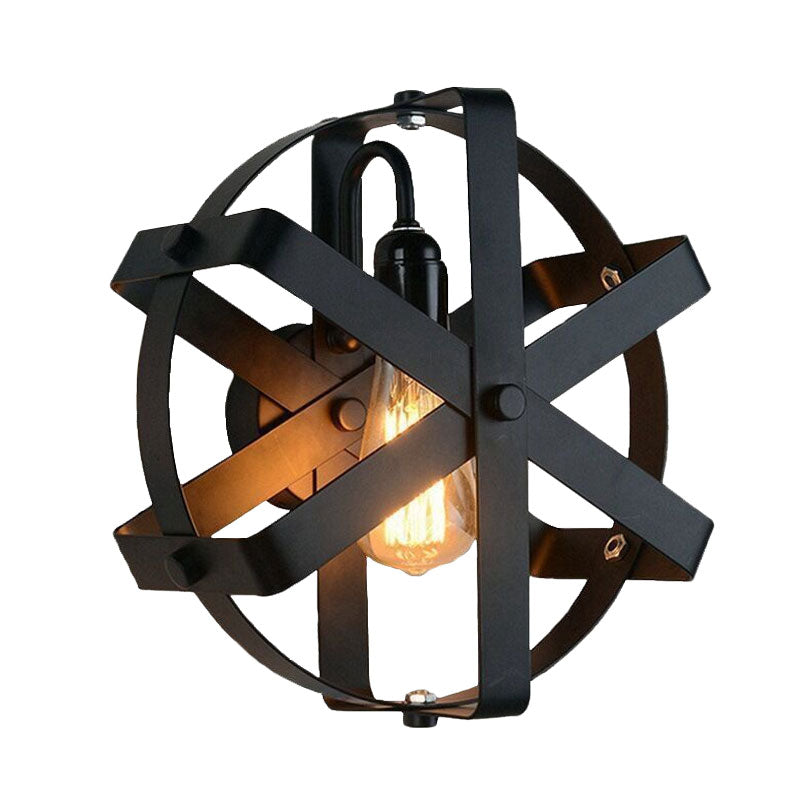 Metallic Black Wall Mount Light Round Shade 1 Light Industrial Style Sconce Lighting with Gear Design