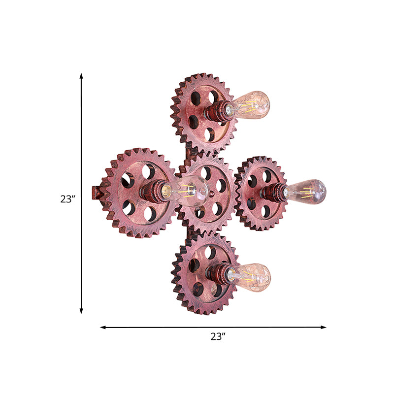 4 Lichter Zahnrad Wandbeleuchtung antike stilvolle dunkle rostelötzliche Lampenlampe für das Restaurant