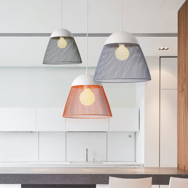 1 Bulb Wire Mesh Pendant Lamp with Dome Shade Metallic Nordic Living Room Suspended Light in Blue/Green/Orange