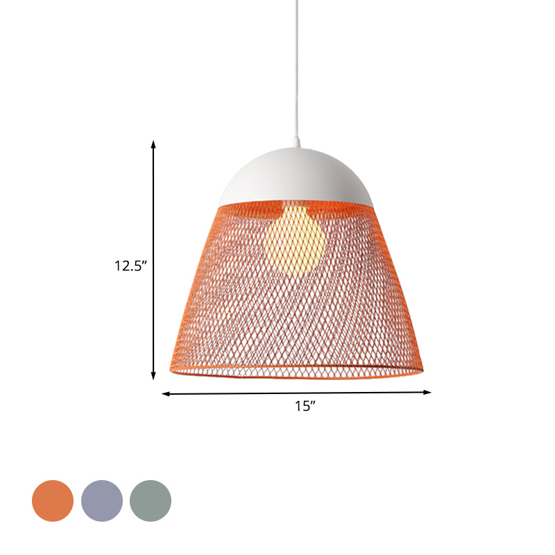 1 Bulb Wire Mesh Pendant Lamp with Dome Shade Metallic Nordic Living Room Suspended Light in Blue/Green/Orange