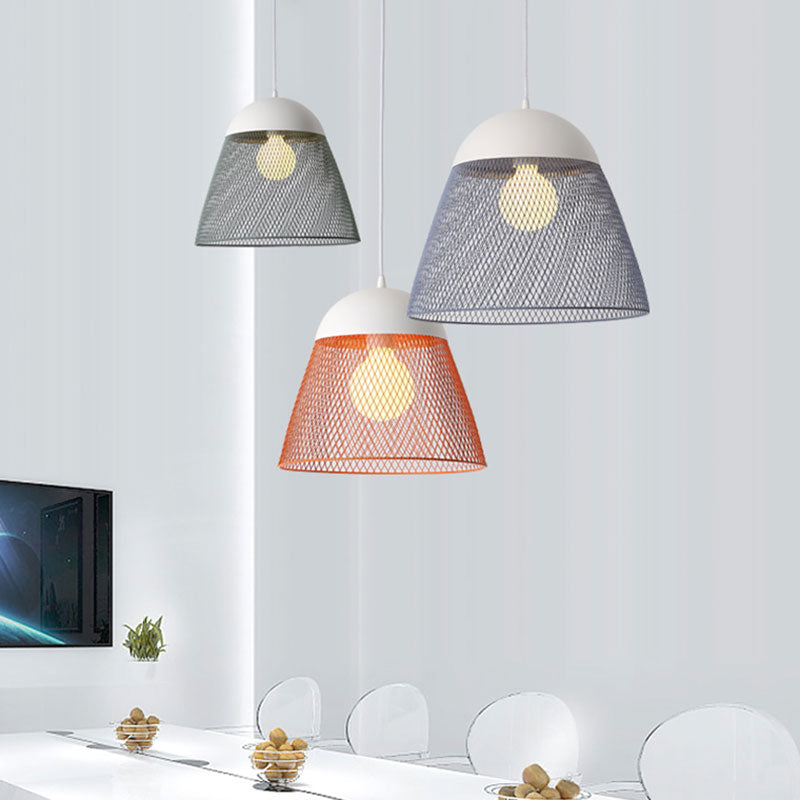 1 Bulb Wire Mesh Pendant Lamp with Dome Shade Metallic Nordic Living Room Suspended Light in Blue/Green/Orange
