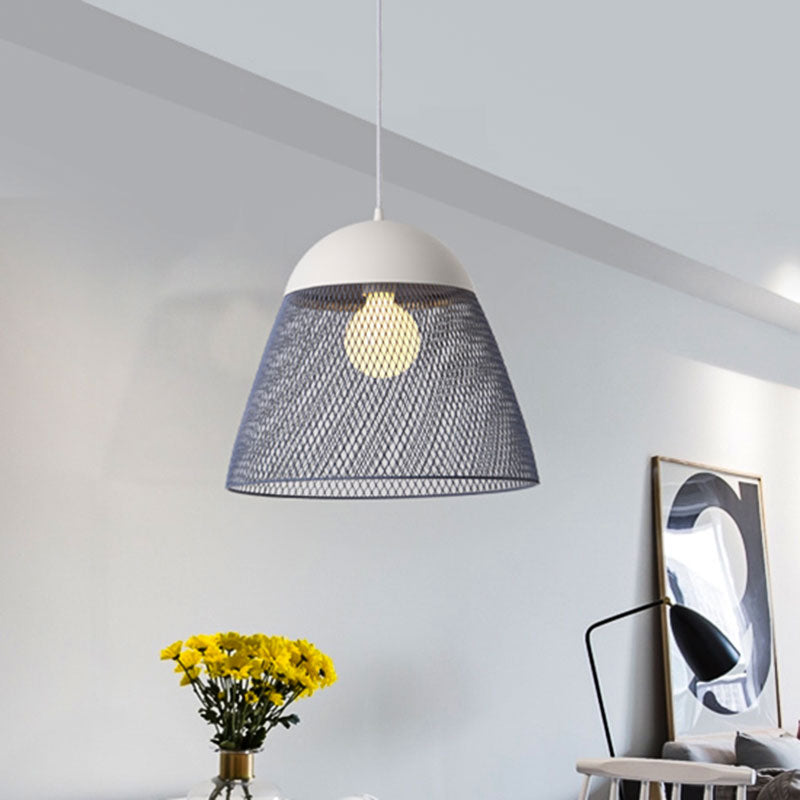 1 Bulb Wire Mesh Pendant Lamp with Dome Shade Metallic Nordic Living Room Suspended Light in Blue/Green/Orange