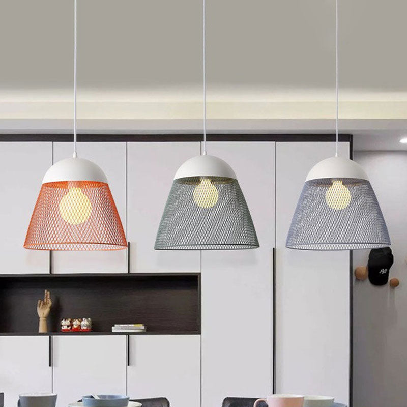1 Bulb Wire Mesh Pendant Lamp with Dome Shade Metallic Nordic Living Room Suspended Light in Blue/Green/Orange