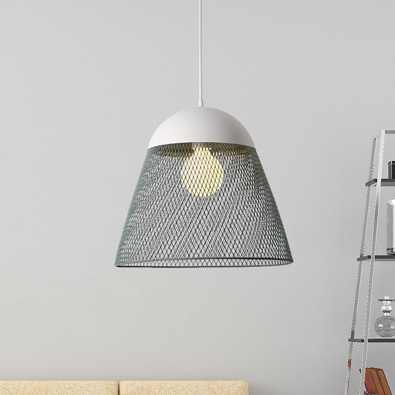 1 Bulb Wire Mesh Pendant Lamp with Dome Shade Metallic Nordic Living Room Suspended Light in Blue/Green/Orange