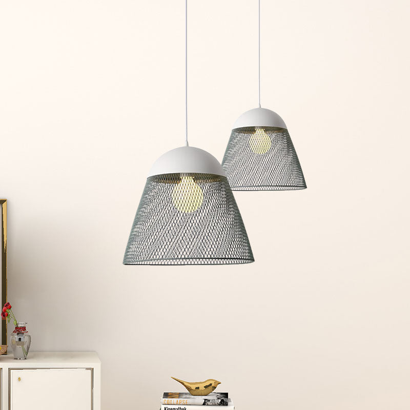 1 Bulb Wire Mesh Pendant Lamp with Dome Shade Metallic Nordic Living Room Suspended Light in Blue/Green/Orange
