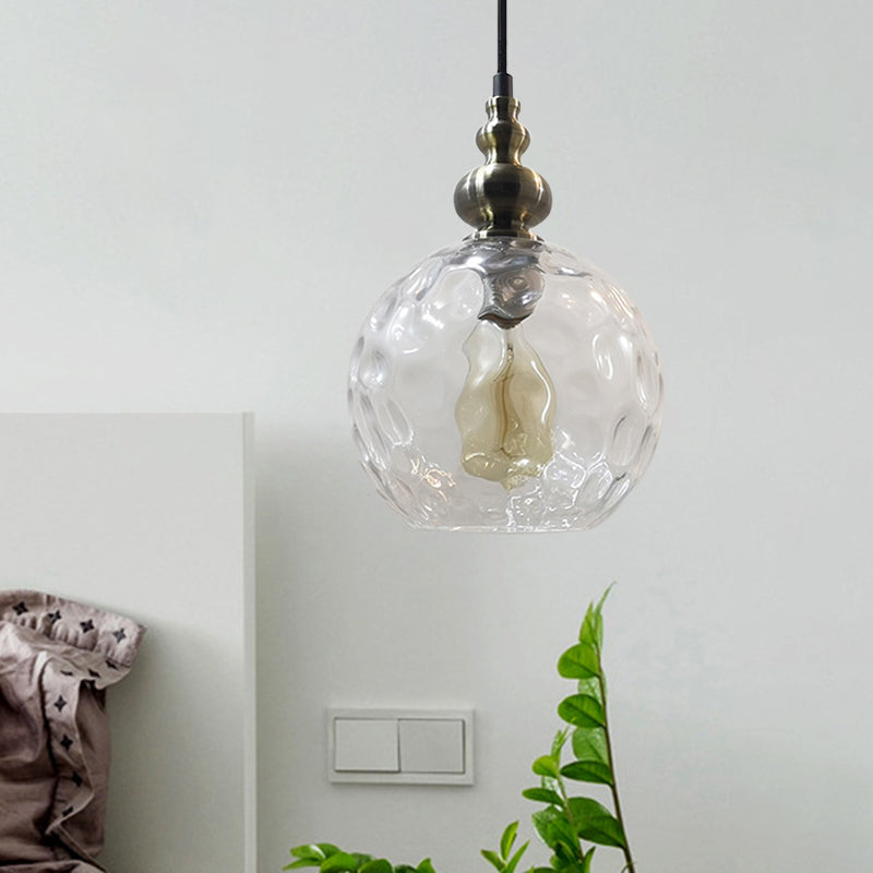 1 Bulb Globe Pendant Light Contemporary Hammered Glass Suspension Light for Boutique Kitchen