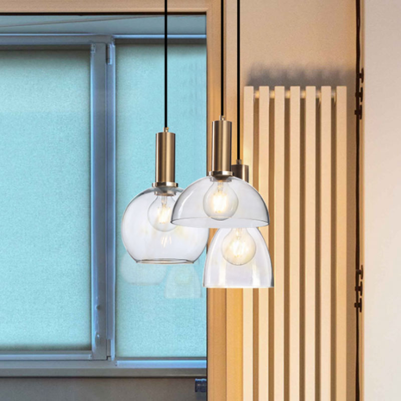 Sombra curva sala de estar iluminación colgante de vaso limpio/estilo simple de estilo colgante con enchufe de lámpara de latón