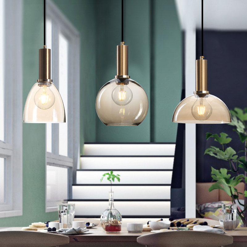 Sombra curva sala de estar iluminación colgante de vaso limpio/estilo simple de estilo colgante con enchufe de lámpara de latón