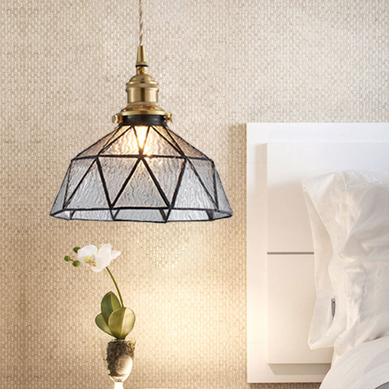 Polyhedron Domed Pendant Lamp 1 Head Tiffany Style Glass Suspension Light for Gallery