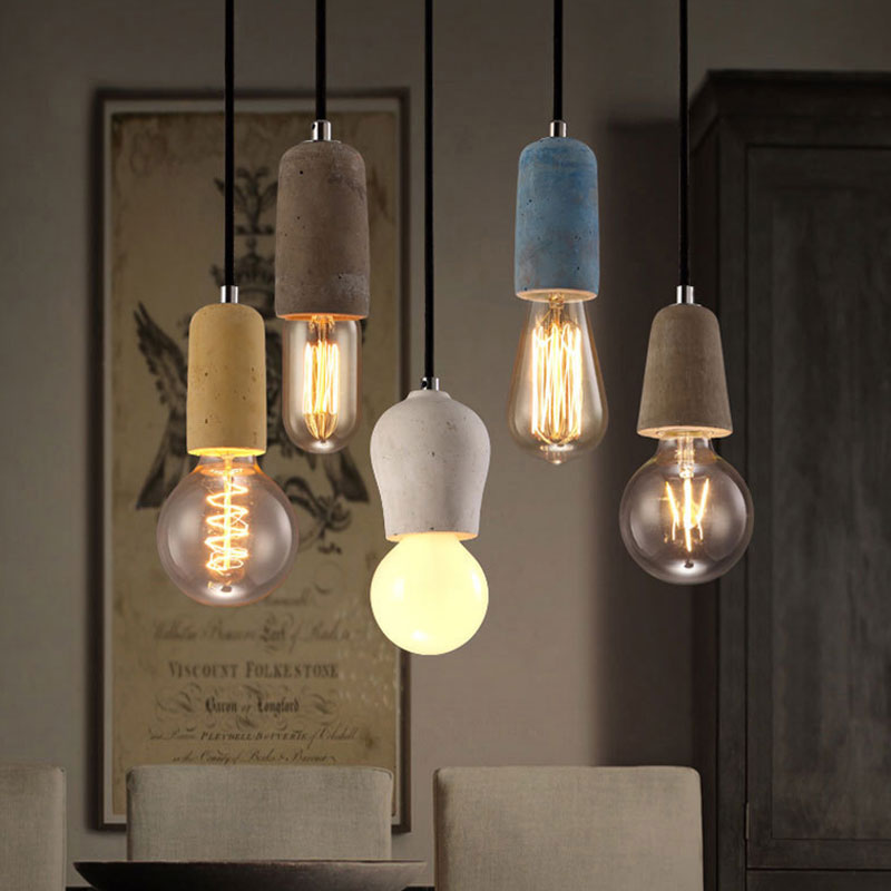 Cement Open Bulb Hanging Lamp 1 Light Minimalist Style Mini Pendant Light for Cafe Restaurant