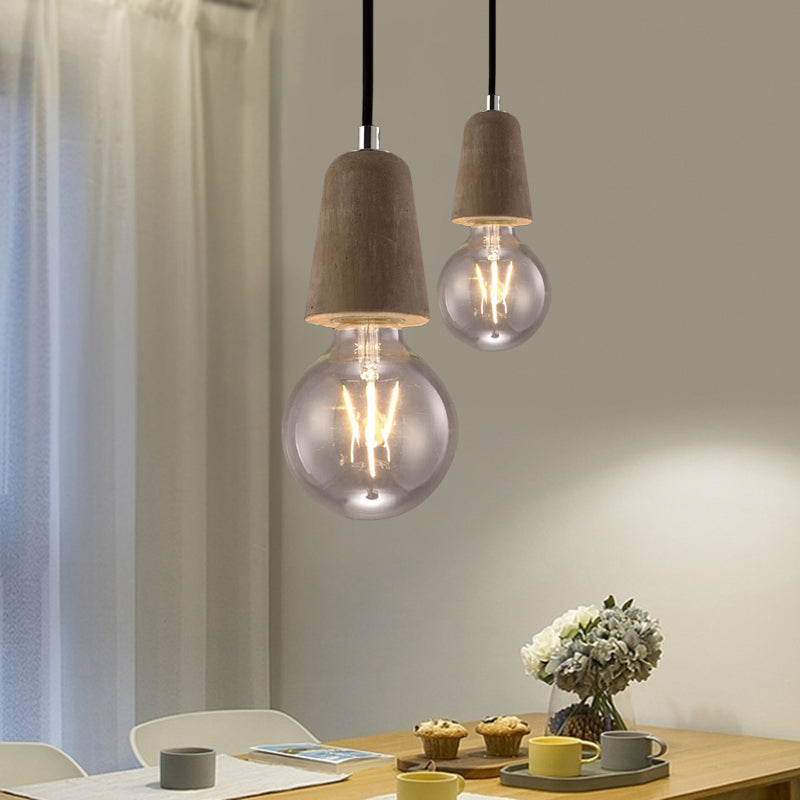 Cement Open Bulb Hanging Lamp 1 Light Minimalist Style Mini Pendant Light for Cafe Restaurant