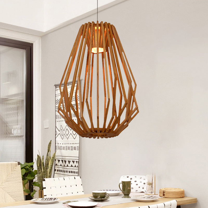 Salle à manger Diamond Cafe Pendant Light Wood 1 tête de style asiatique