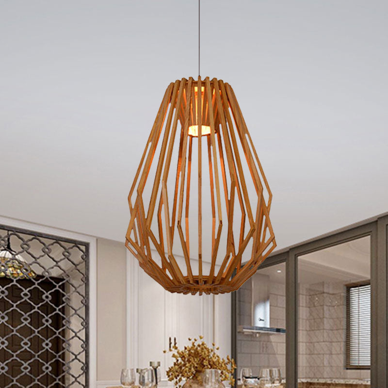 Salle à manger Diamond Cafe Pendant Light Wood 1 tête de style asiatique