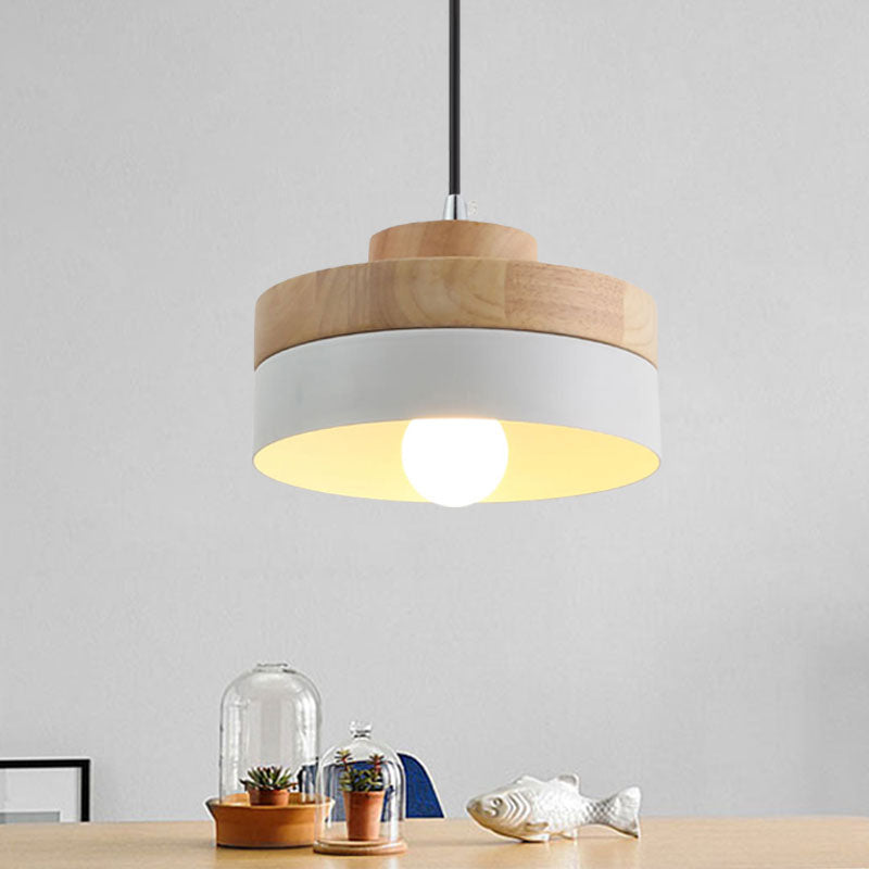 Macaron Loft Round/Square Pendant Lighting Single Light Wood Anhängerlampe für Esszimmerbuchladen