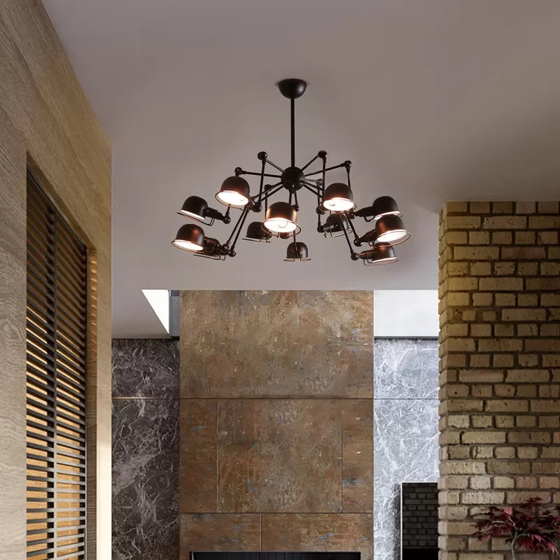 Black Starburst Hanging Light with Dome Metal Shade Retro Dinging Room Chandelier Lighting with Swivel Joint