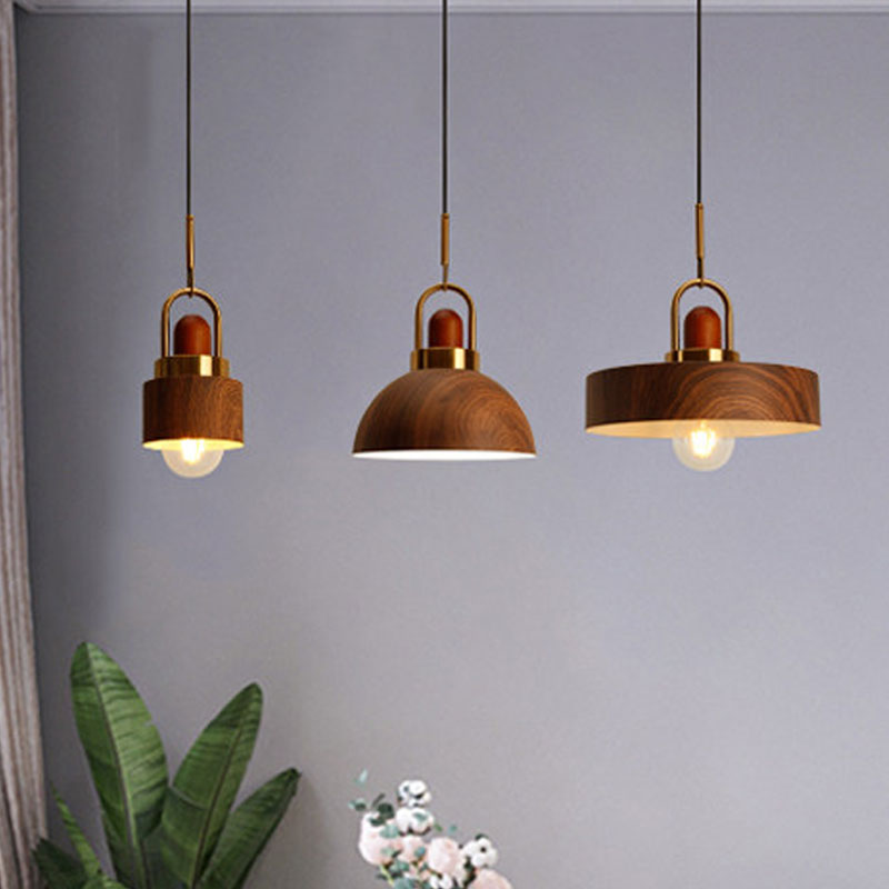 Rustic Style Hanging Light Wood Single Light Brown Pendant Lamp for Living Room Kitchen