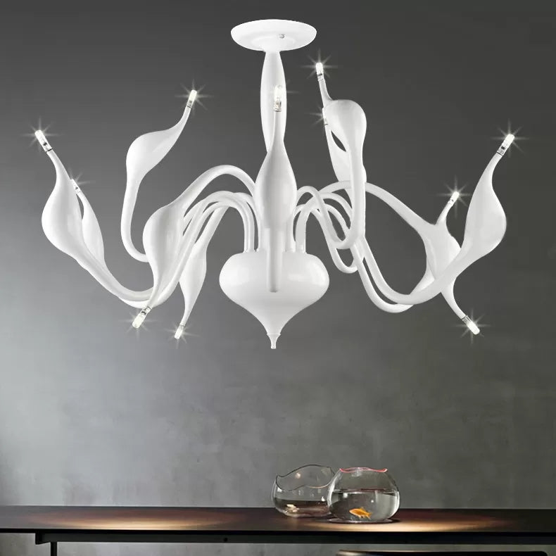 12/18 Lights Living Room Ceiling Chandelier with Swan Acrylic Shade White Suspension Pendant