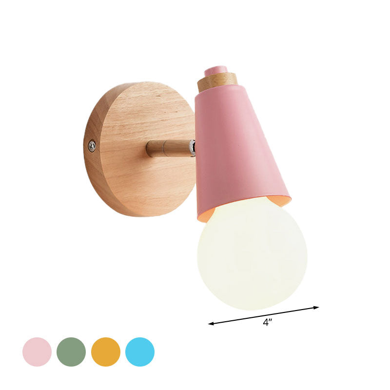 Macaron loft zoete kegel wandlicht met metaal/houten achterplaat roteerbare enkel licht wandlamp in blauw/groen/roze voor gang