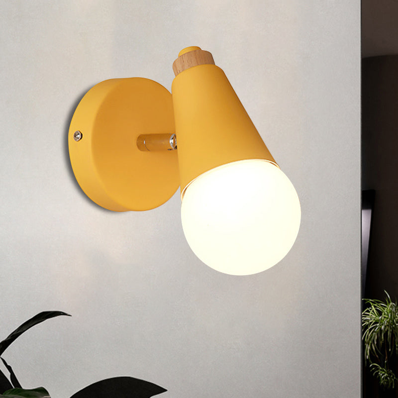 Macaron loft zoete kegel wandlicht met metaal/houten achterplaat roteerbare enkel licht wandlamp in blauw/groen/roze voor gang