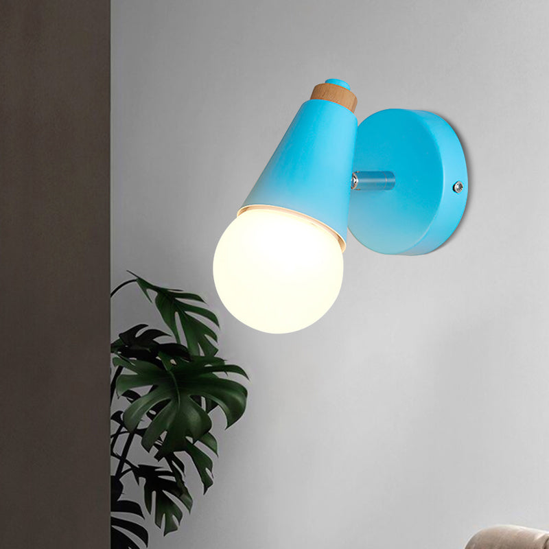 Macaron loft zoete kegel wandlicht met metaal/houten achterplaat roteerbare enkel licht wandlamp in blauw/groen/roze voor gang