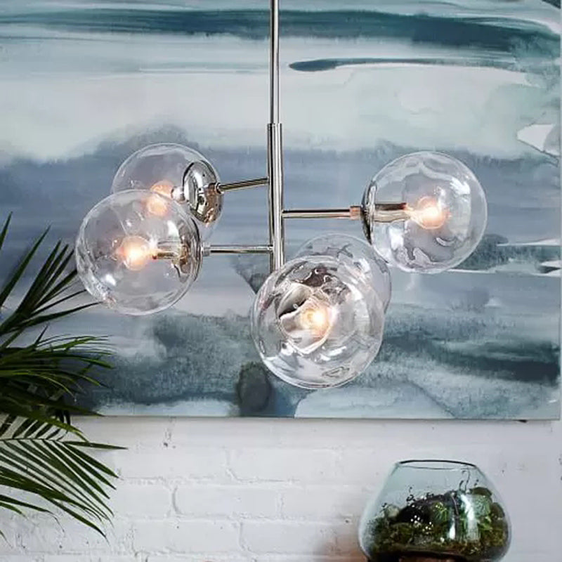 Chrome Sphere Chandelier Contemporary Style 5 Lights Clear Glass Pendant Lightture